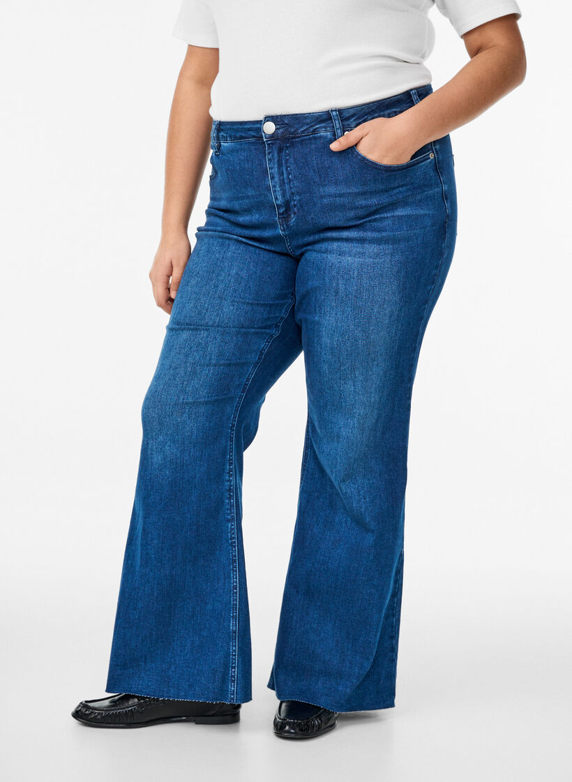 Bootcut-Jeans mit hoher Taille, Blau, Model image number 3