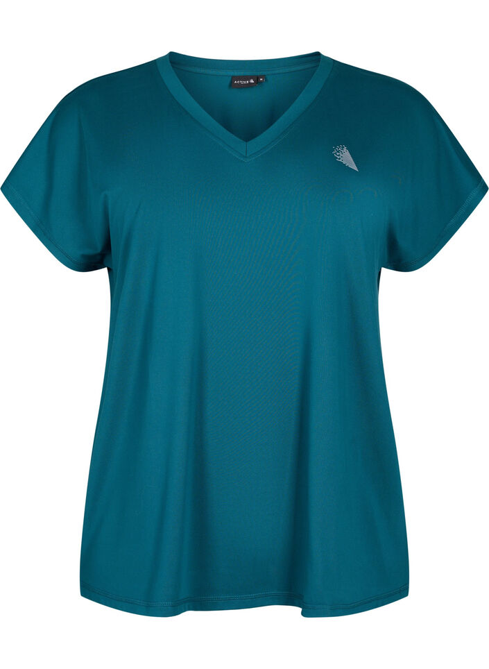 Lockeres Trainings-T-Shirt mit V-Ausschnitt, Gr&uuml;n, Packshot image number 0