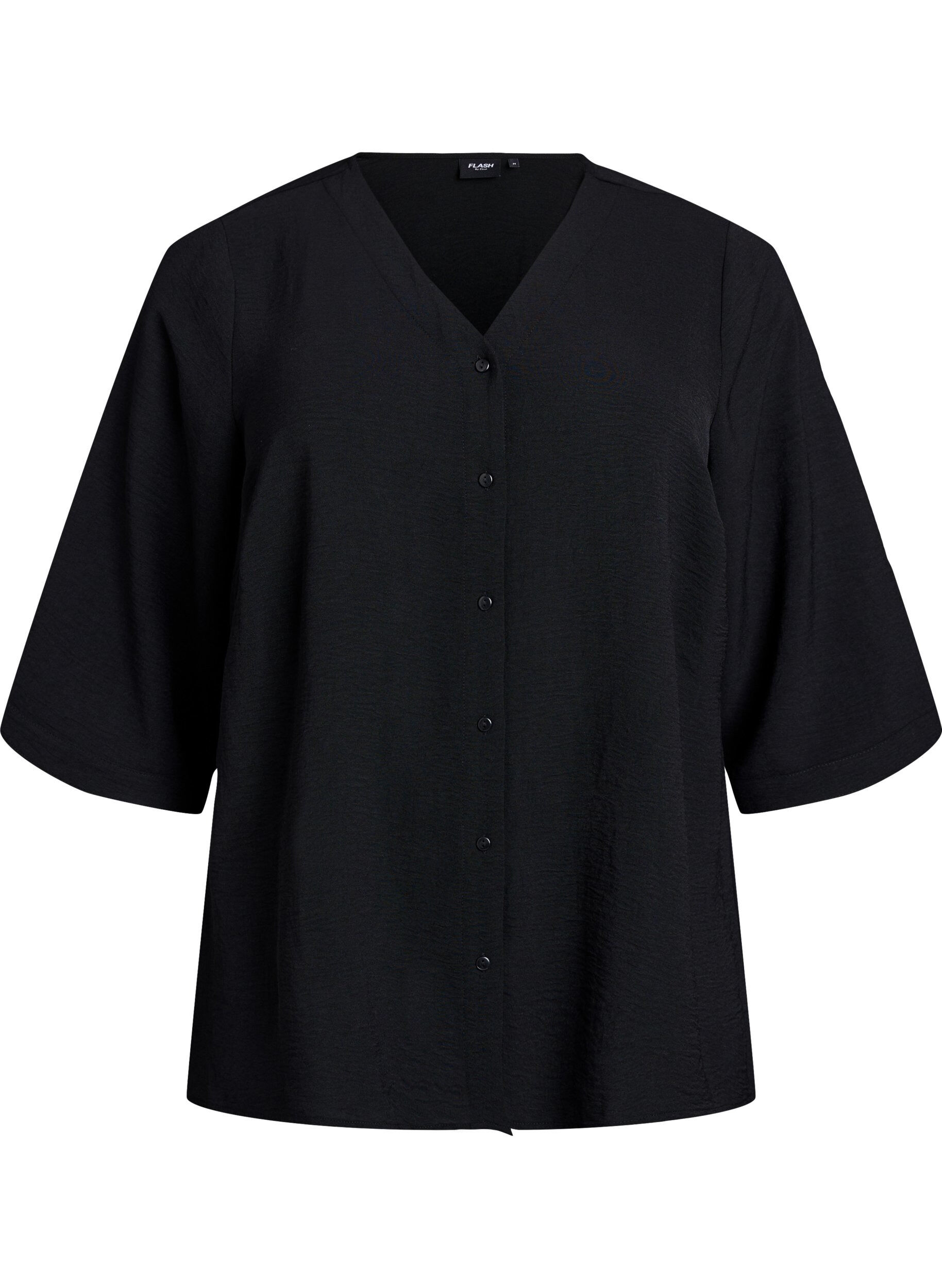 Bluse mit V-Ausschnitt und 3/4-&Auml;rmeln