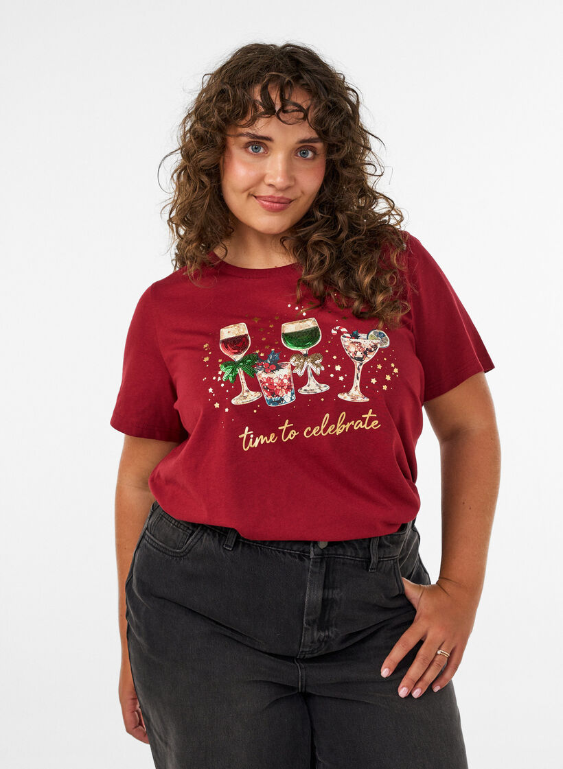Weihnachts-T-Shirt aus Bio-Baumwolle, Rot, Model image number 0