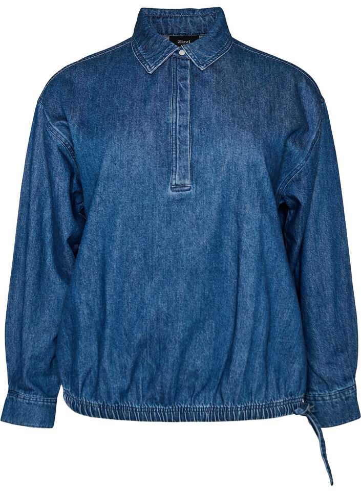 Bluse aus Denim mit Balloon-Fit, Blau, Packshot