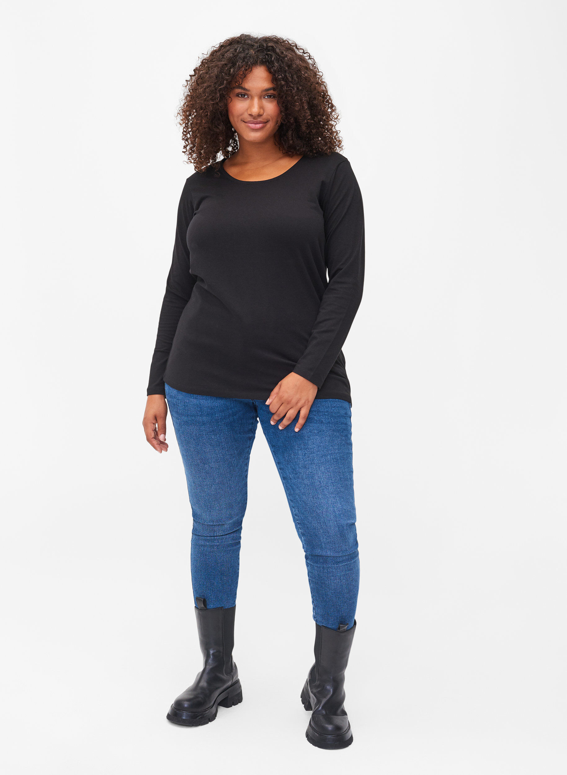 ZizziUnifarbene Basic-Bluse aus Baumwolle, Solid Black, Model image number 2