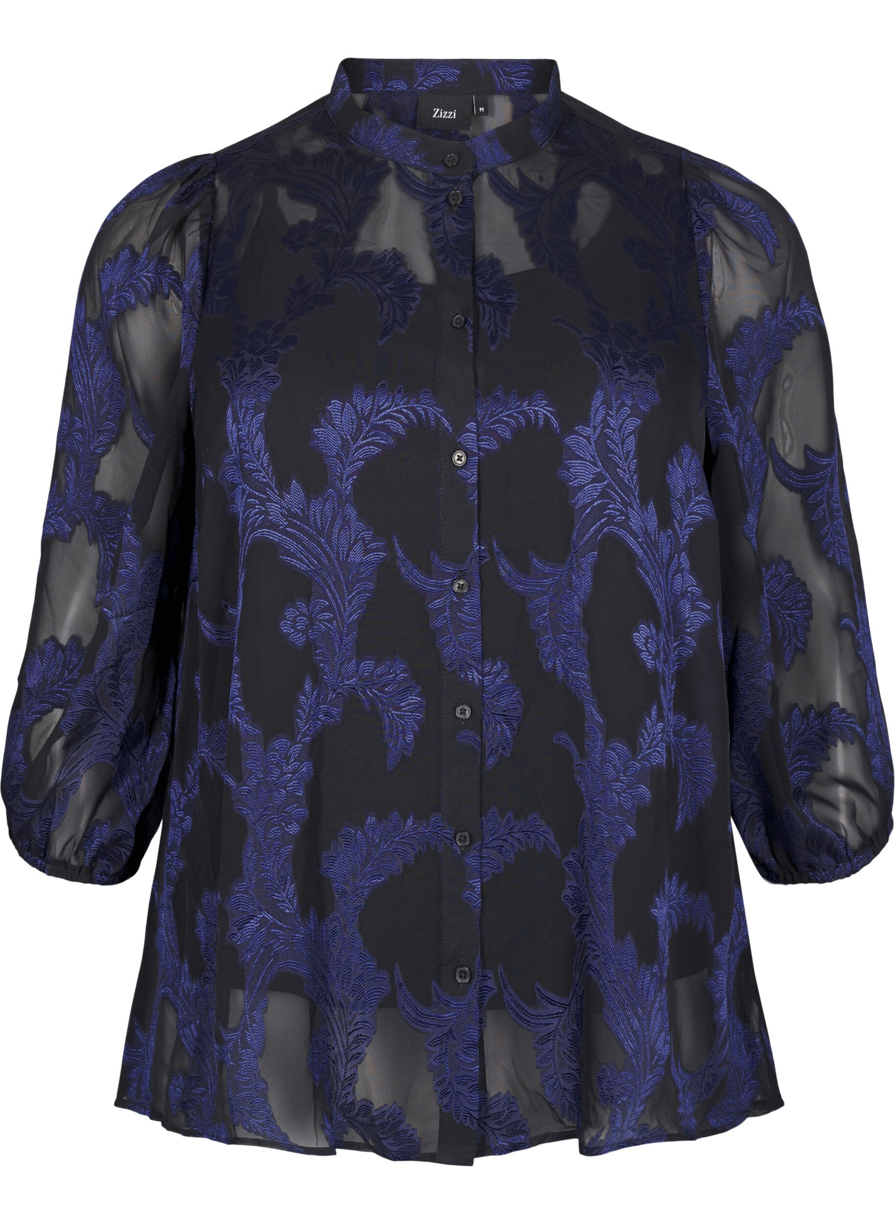 ZizziChiffonbluse mit Jacquardmuster, Evening Blue, Packshot image number 0
