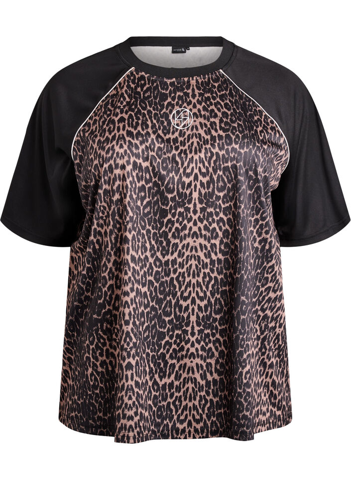 Trainingsshirt mit Leoprint und Raglan&auml;rmeln, Braun, Packshot image number 0