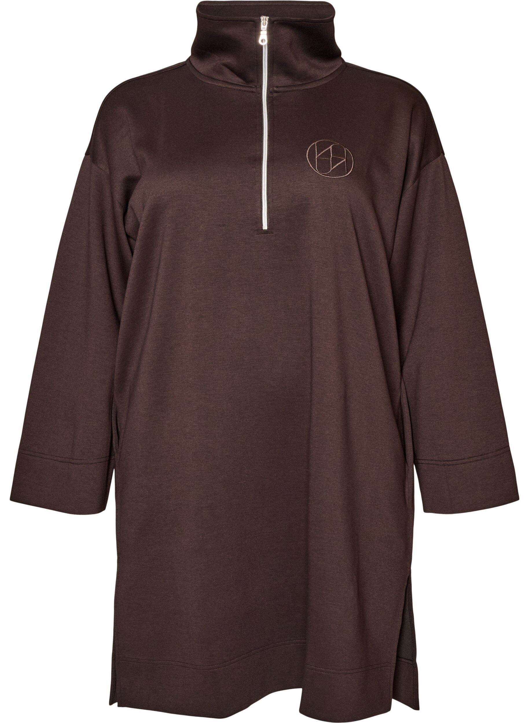 ZizziSportliches Sweatkleid mit hohem Kragen und Rei&szlig;verschluss, Braun, Packshot image number 0