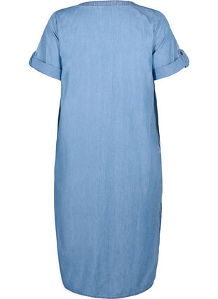 Jeanskleid mit Schlitz und kurzen Ärmeln, Blue denim, Packshot image number 1