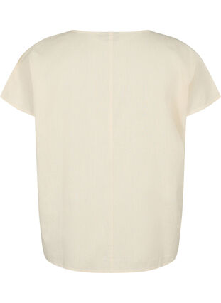 Kurzärmelige Bluse aus Baumwollmischung mit Leinen, Sandshell, Packshot image number 1