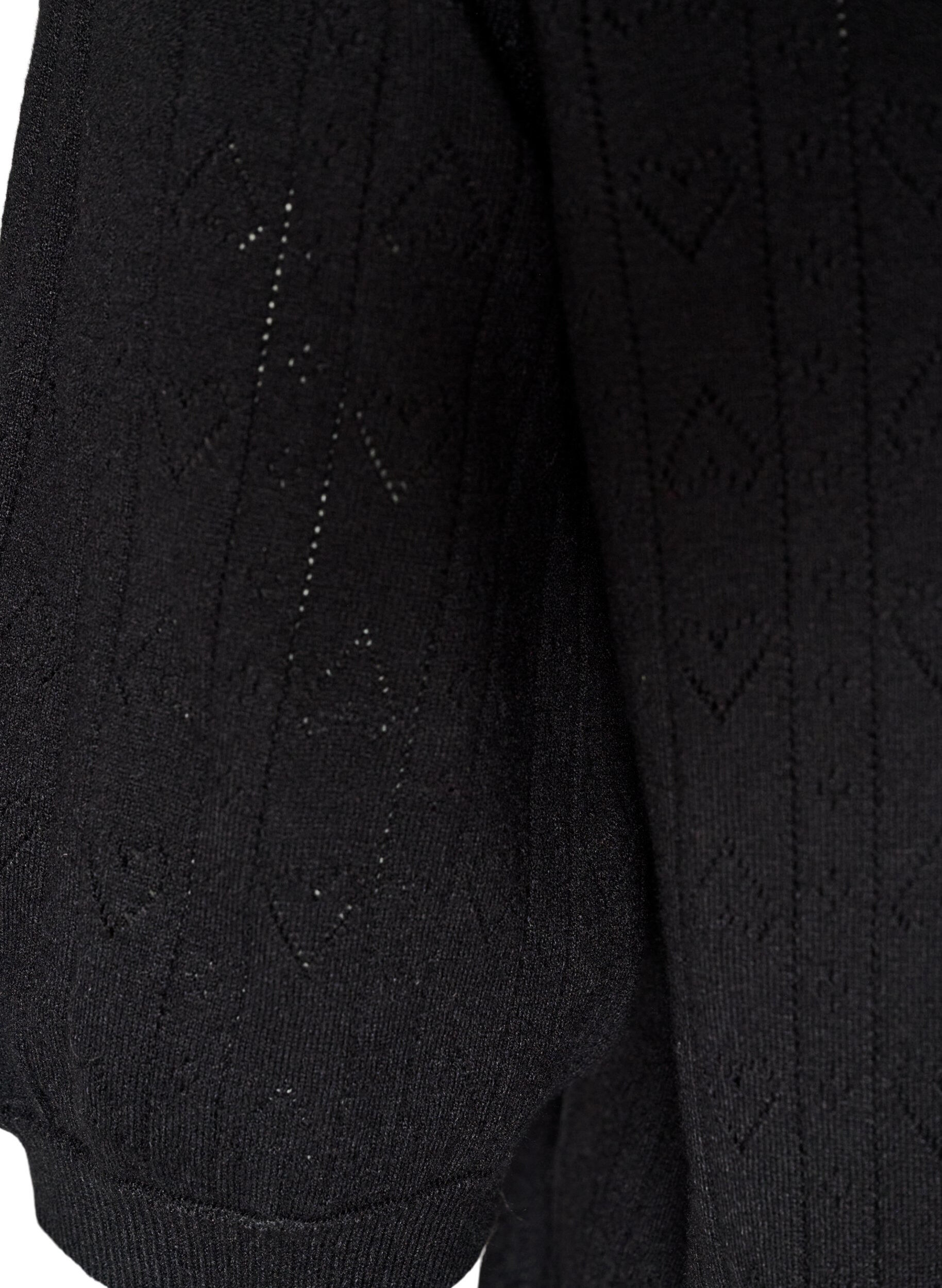 ZizziKurz&auml;rmelige Bluse aus Strick mit Pointelle-Muster, Schwarz, Packshot image number 3