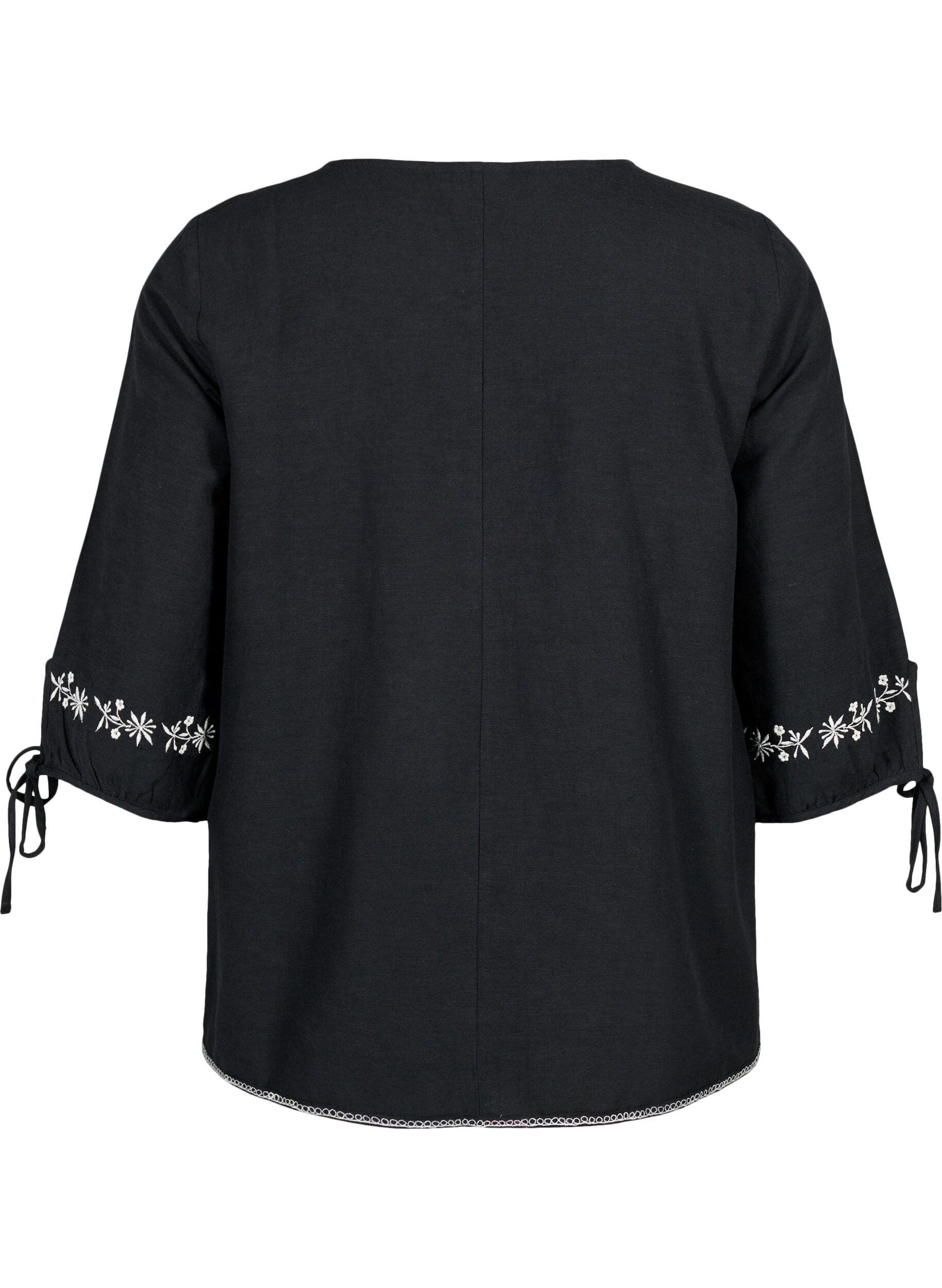 ZizziBestickte Bluse aus Baumwollmischung mit Leinen, Black W. EMB, Packshot image number 1