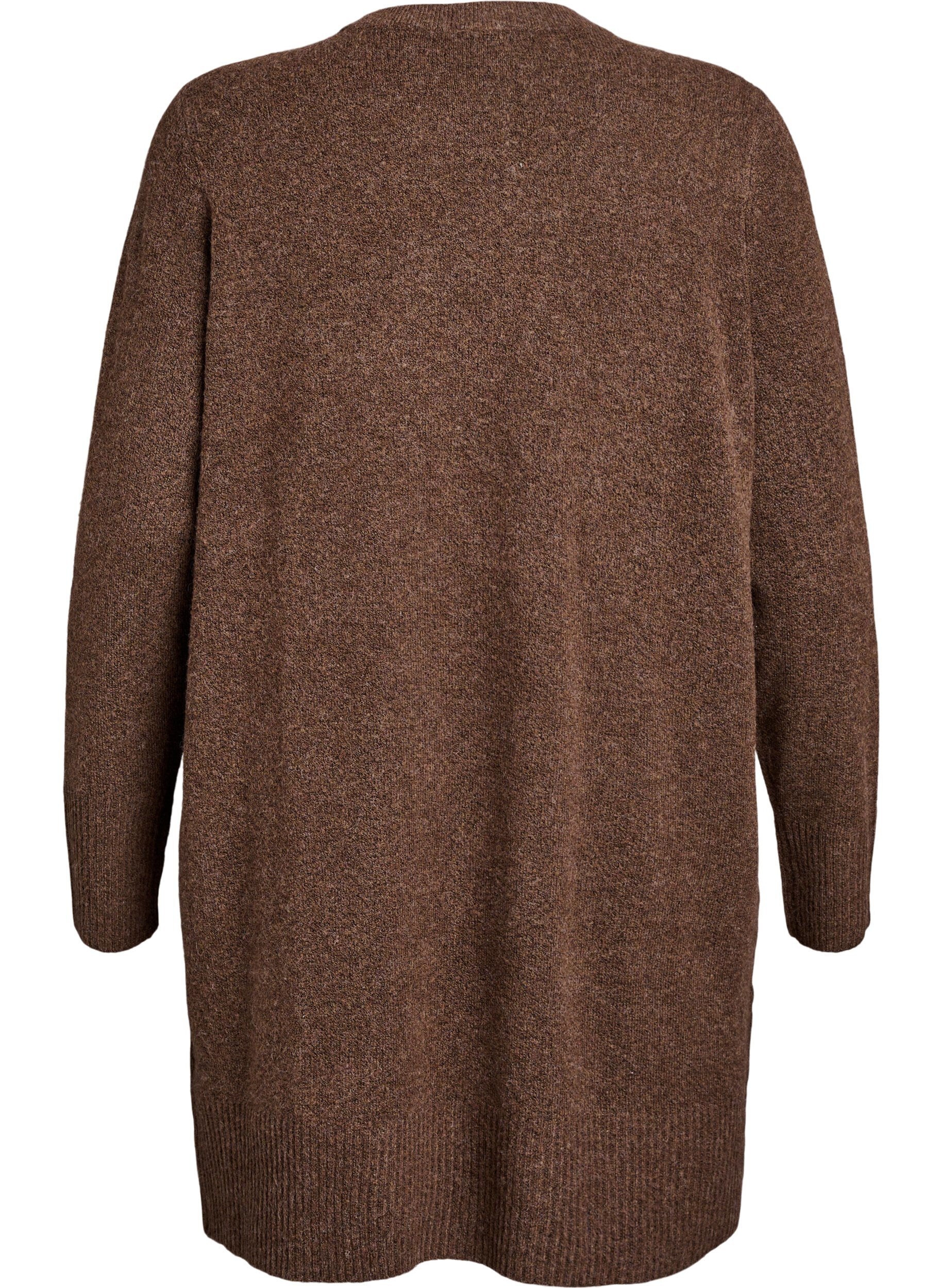 ZizziStrickjacke mit Rippenstrick und Taschen, Braun, Packshot image number 1
