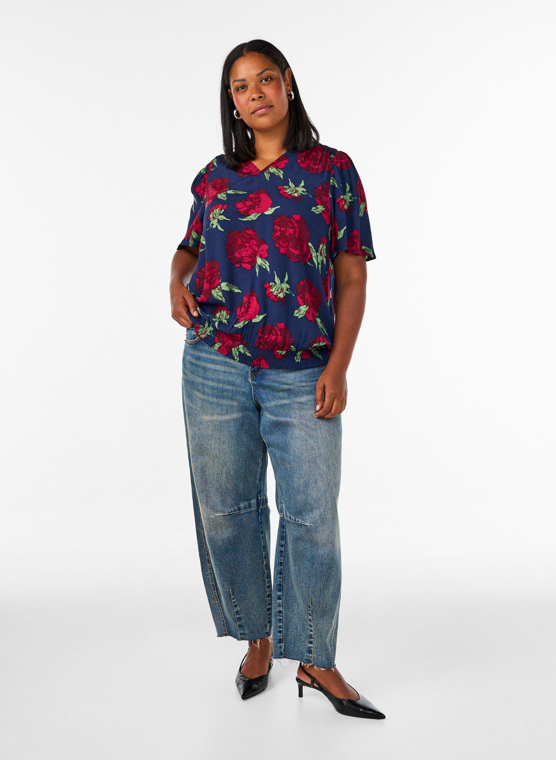 ZizziBluse aus Viskose mit Blumenprint und Ballonform, Blau, Model image number 1