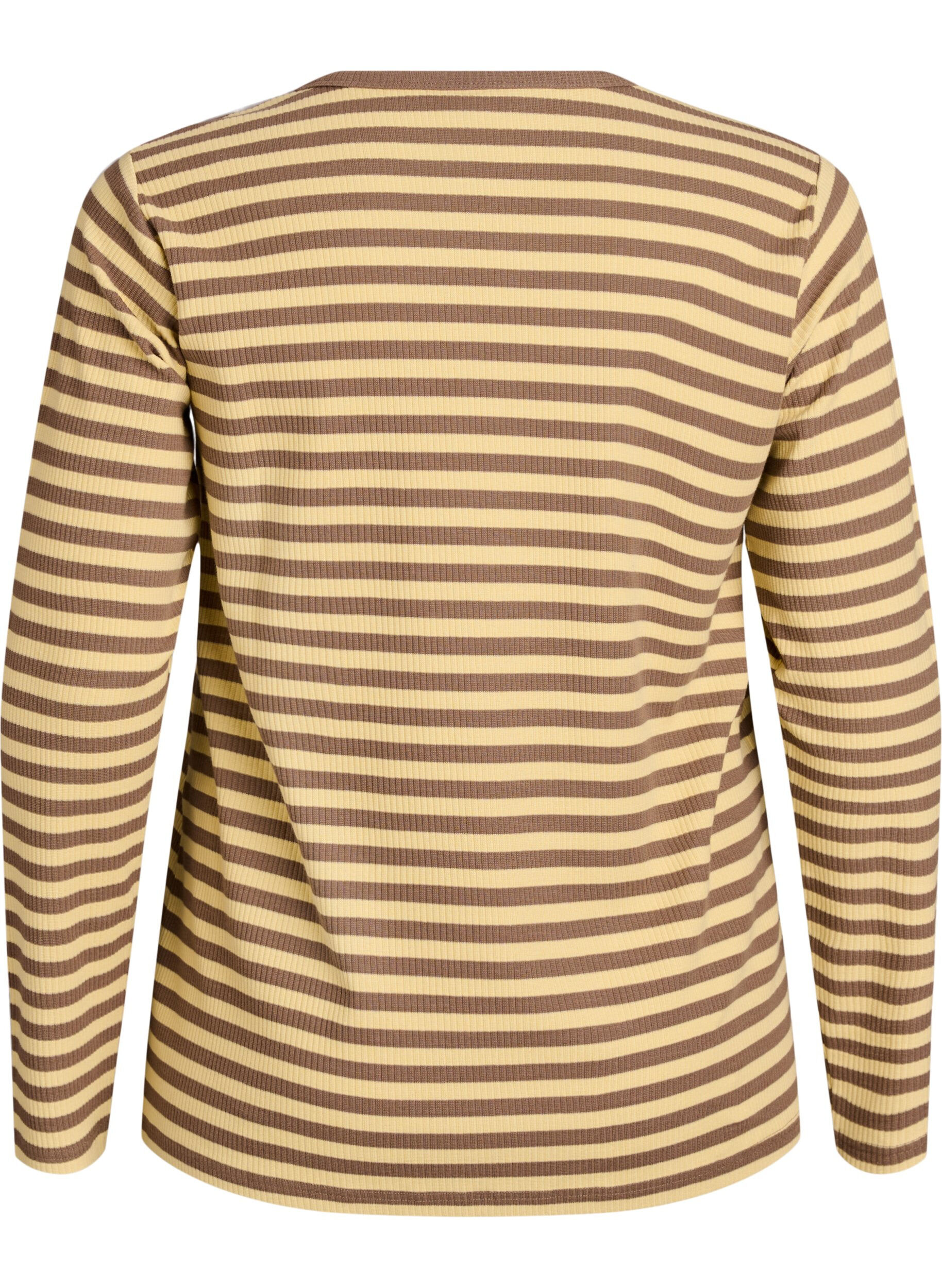 ZizziGestreifte Bluse mit langen &Auml;rmeln, Braun, Packshot image number 1