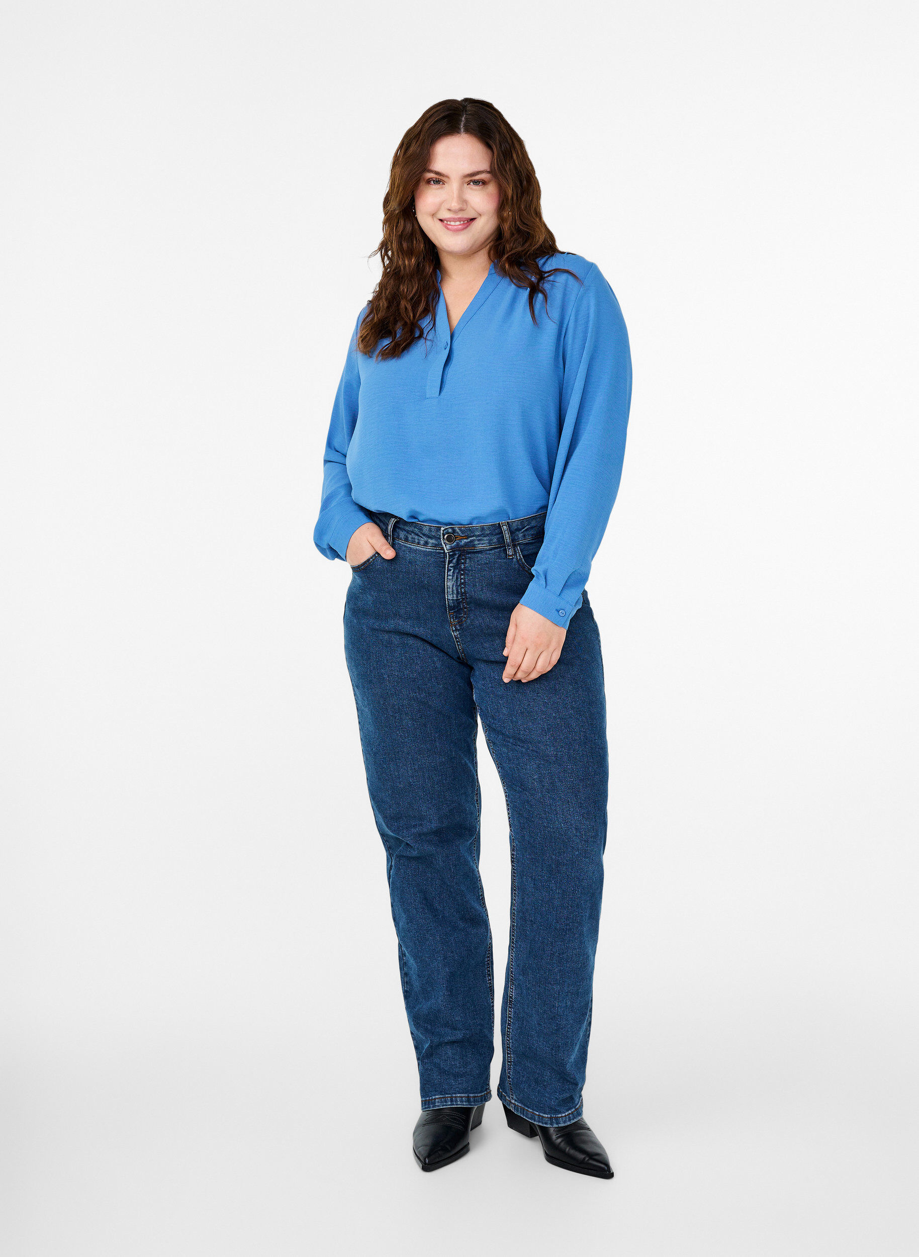 ZizziLang&auml;rmelige Hemdbluse mit V-Ausschnitt, Riverside, Model image number 2