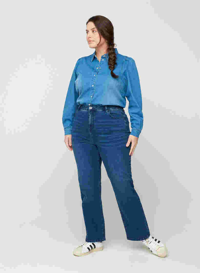 Jeans mit extra hoher Taille, Blue denim, Model image number 2