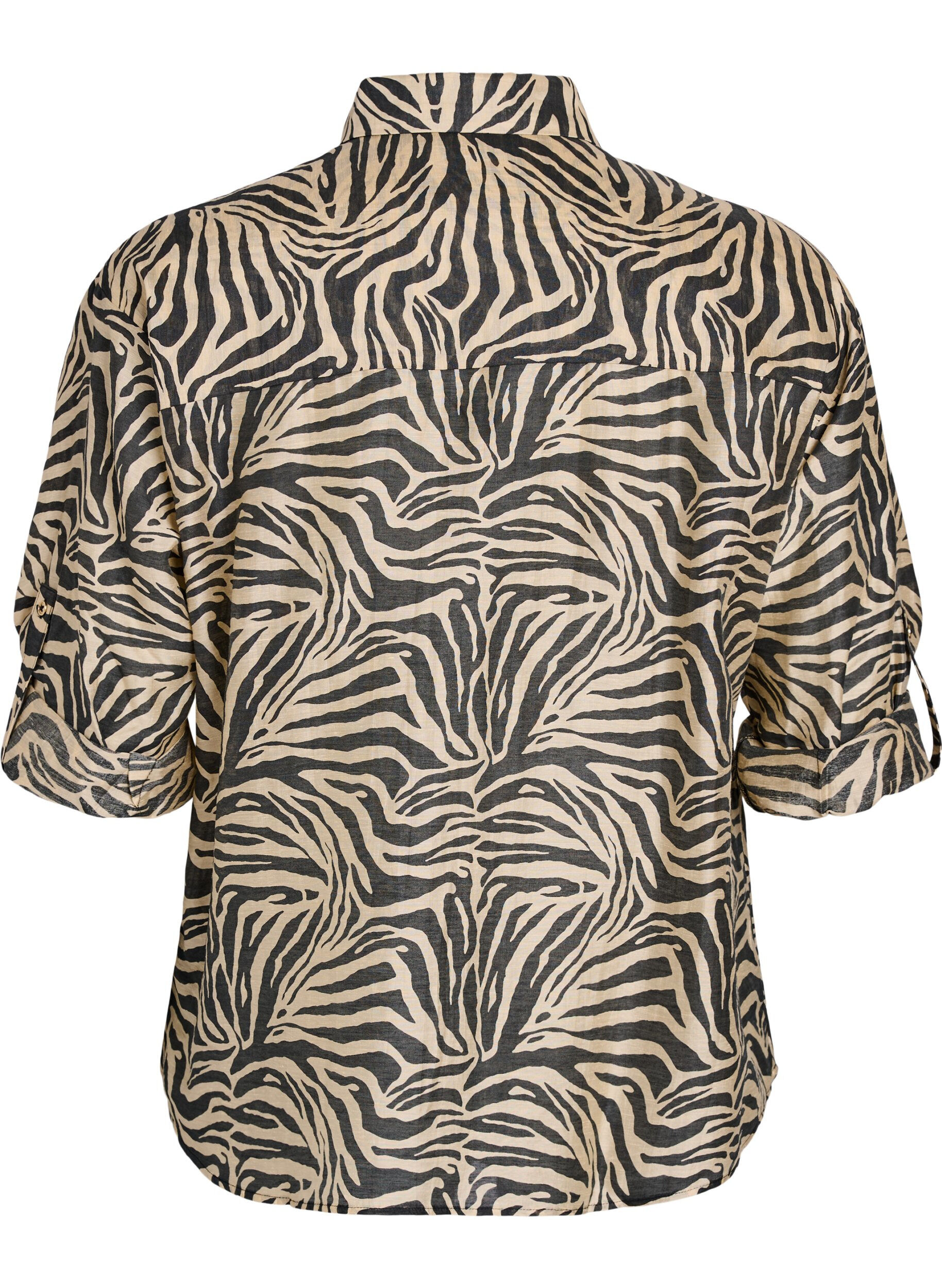 ZizziLocker sitzendes Shirt mit Tierprint und Brusttaschen, Schwarz, Packshot image number 1