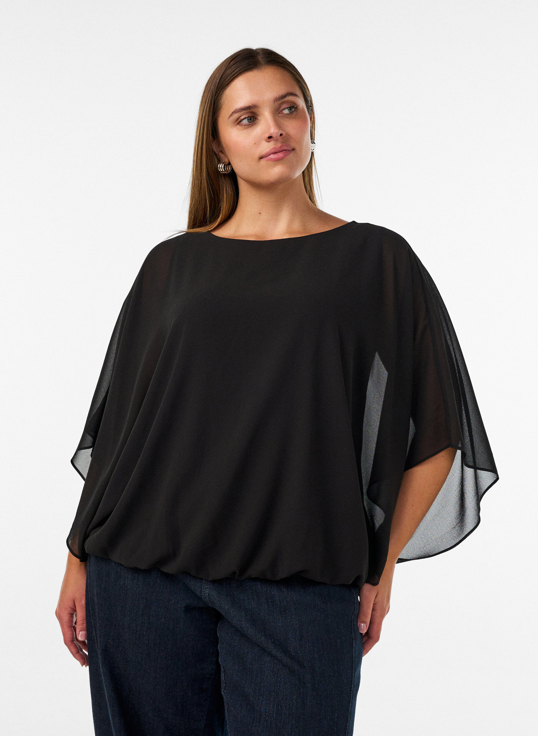 ZizziChiffonbluse mit Balloneffekt, Schwarz, Model image number 0