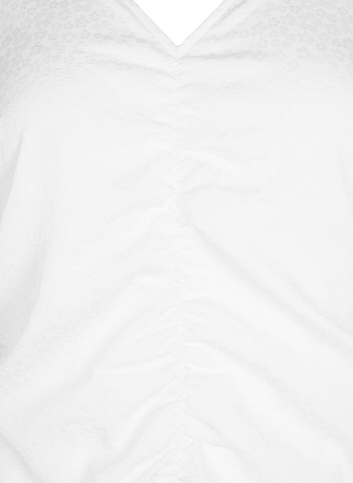 Kurzarm Kleid mit Drapierung und Struktur, Bright White, Packshot image number 2