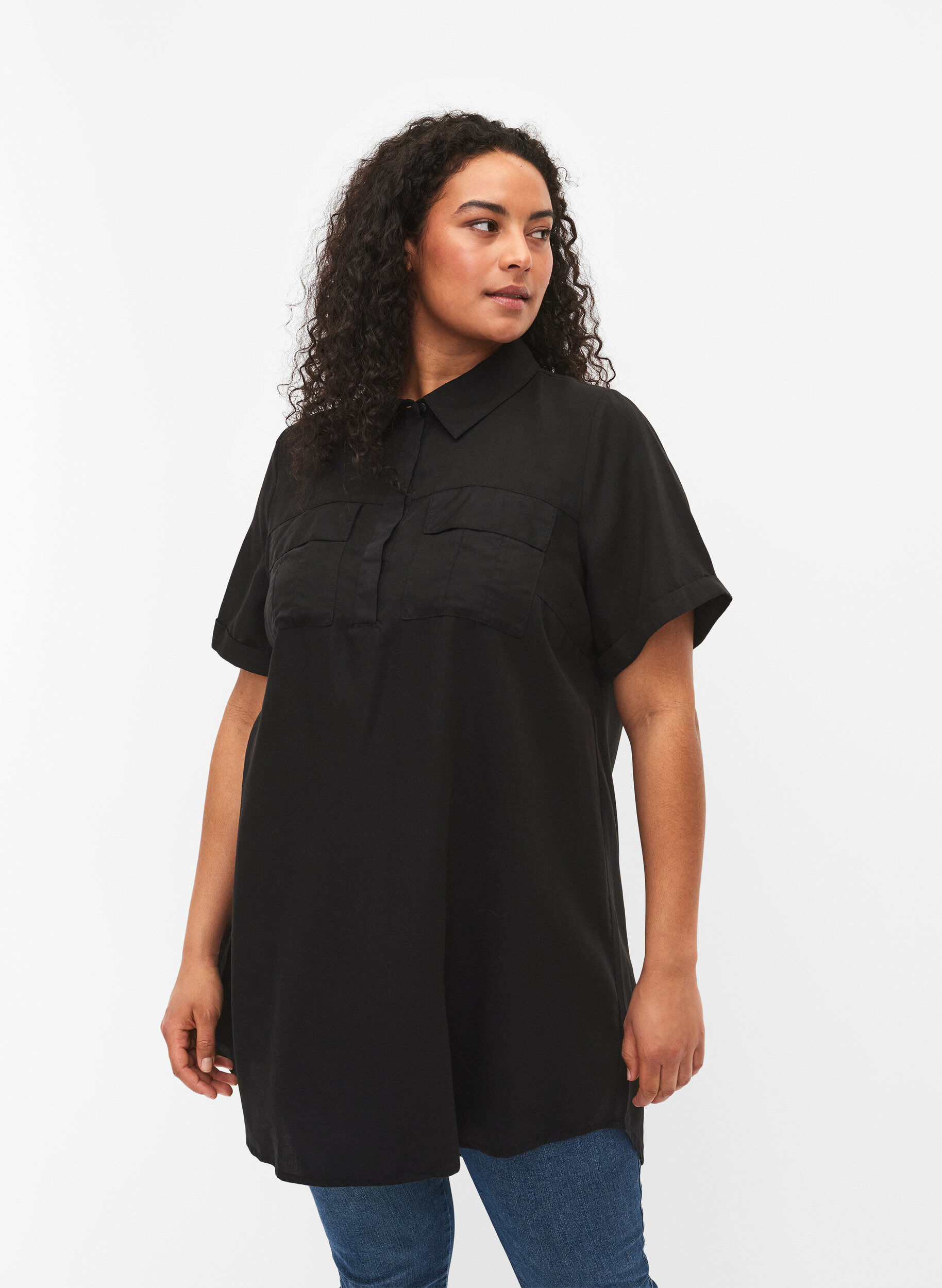 ZizziKurz&auml;rmelige Tunika aus Lyocell (TENCEL&trade;), Black, Model image number 0