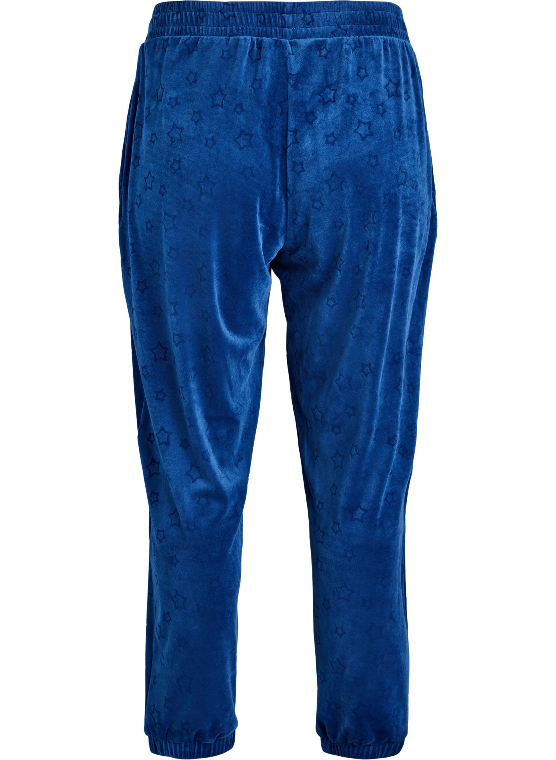 ZizziVelourhose mit gepr&auml;gtem Muster, Blau, Packshot image number 1
