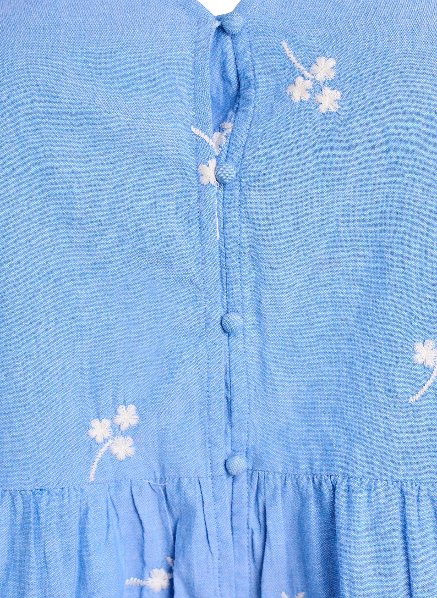 ZizziBluse aus Baumwolle mit gestickten Blumen und Knopfverschluss, Blau, Packshot image number 2