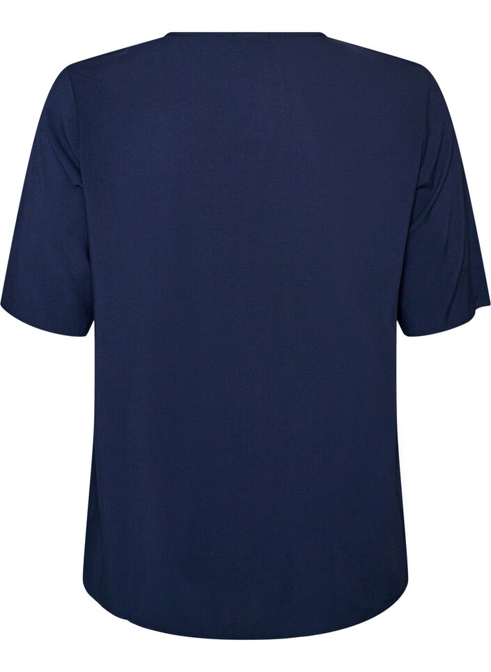 Kurz&auml;rmelige, gewebte Bluse mit Rundhals, Blau, Packshot image number 1
