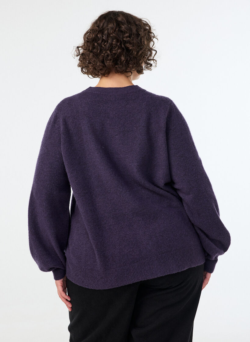Strickjacke aus weichem Strick mit goldfarbenen Kn&ouml;pfen, Lila, Model image number 2
