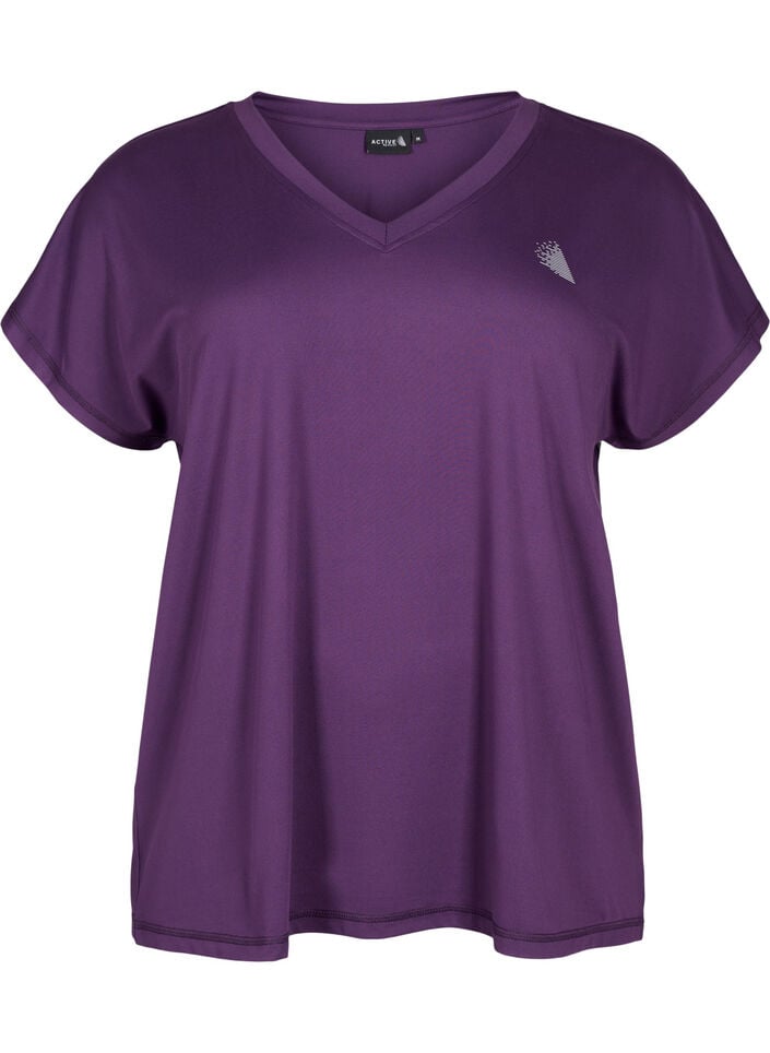 Lockeres Trainings-T-Shirt mit V-Ausschnitt, Lila, Packshot image number 0