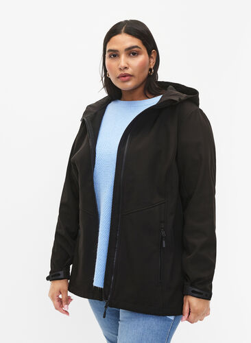 Kurze Softshell-Jacke mit Taschen, Black, Model image number 0