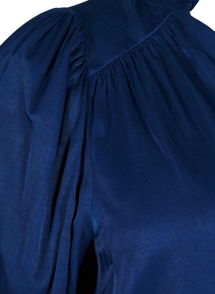  Langärmelige Bluse mit Rüschen und V-Ausschnitt, Estate Blue, Packshot image number 3