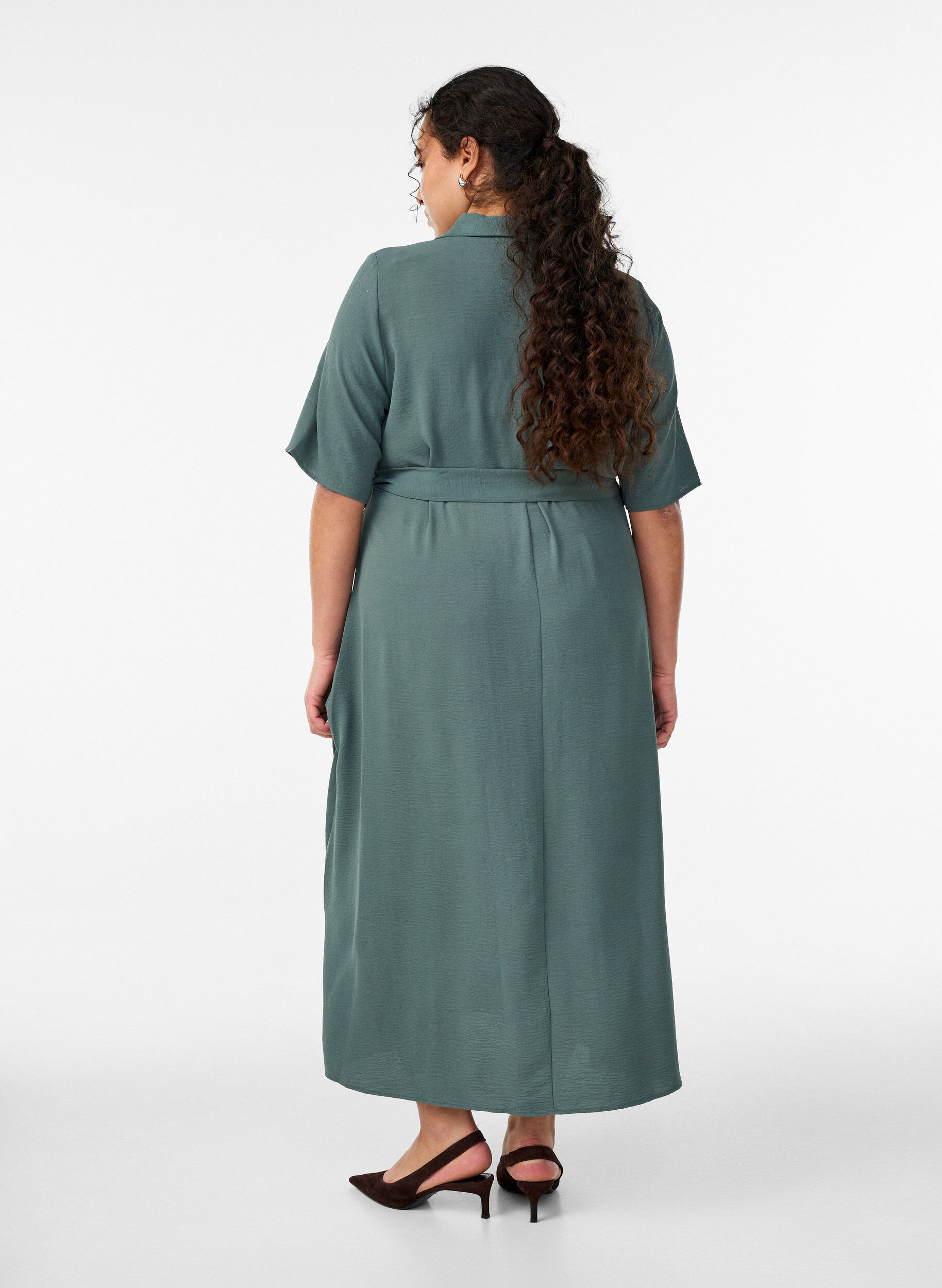 ZizziMidi Hemdblusenkleid mit Bindeg&uuml;rtel, Gr&uuml;n, Model image number 1