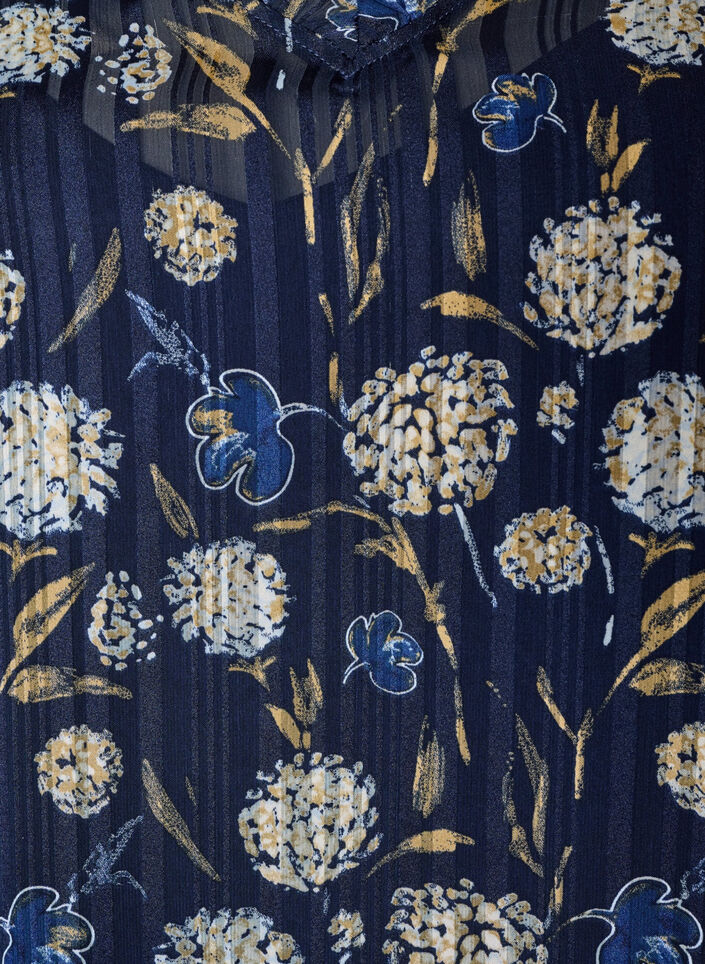 Gemustertes Kleid mit R&uuml;schen und langen &Auml;rmeln, Blau, Packshot image number 2