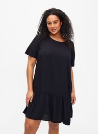 FLASH – Kleid aus Viskose mit Schnittlinie, Black, Model