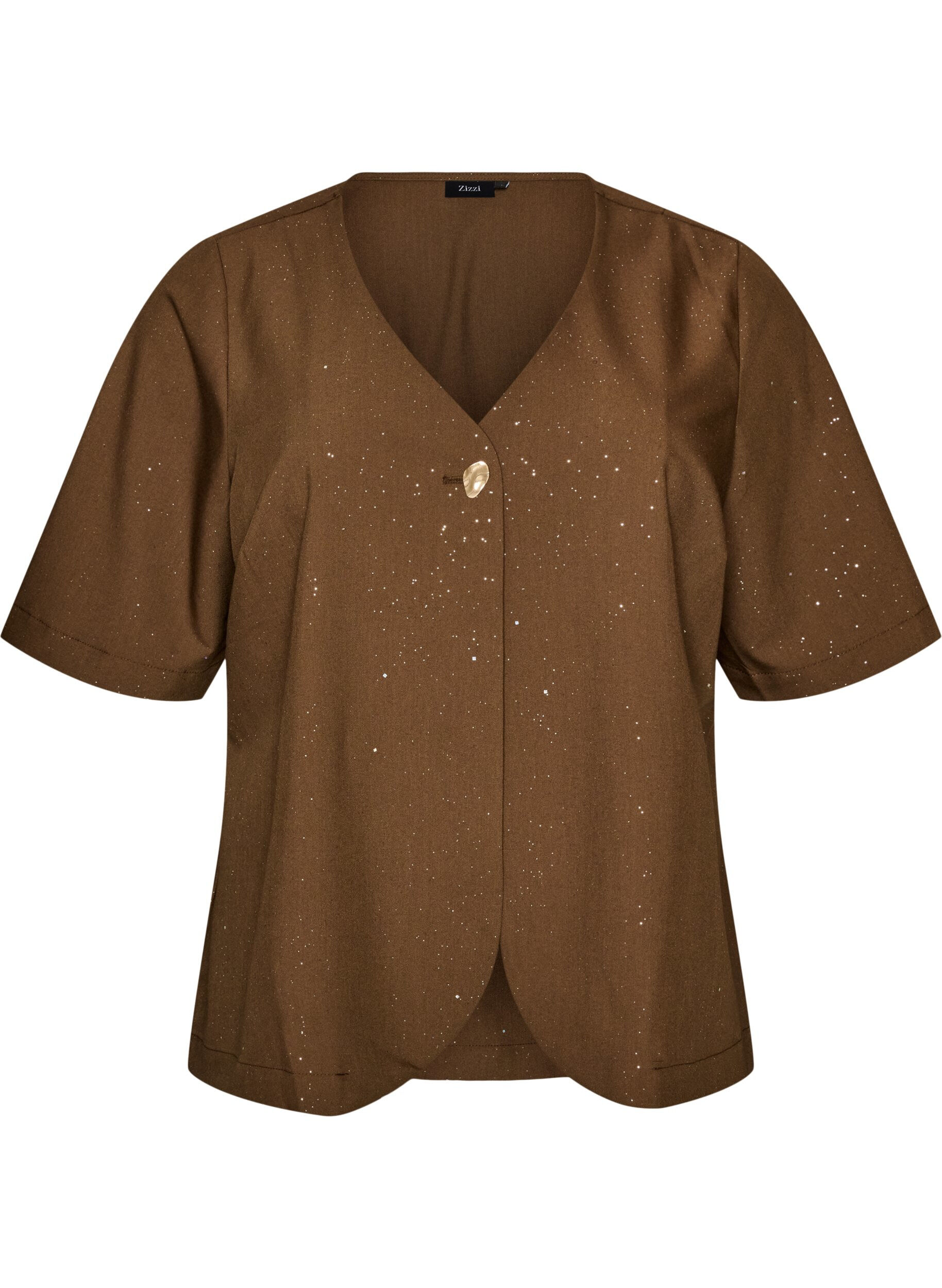 ZizziBluse mit Glitzer und V-Ausschnitt, Braun, Packshot image number 0
