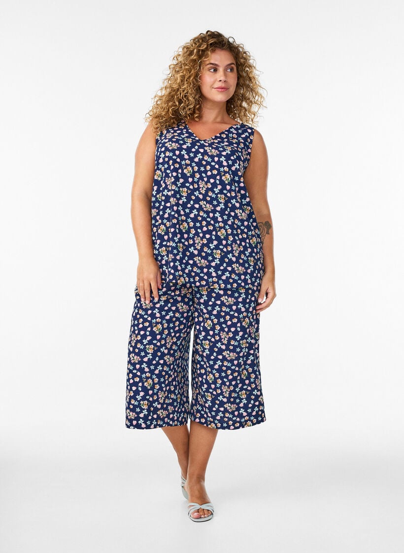 Culotte-Hose mit Print, Blau, Model image number 0
