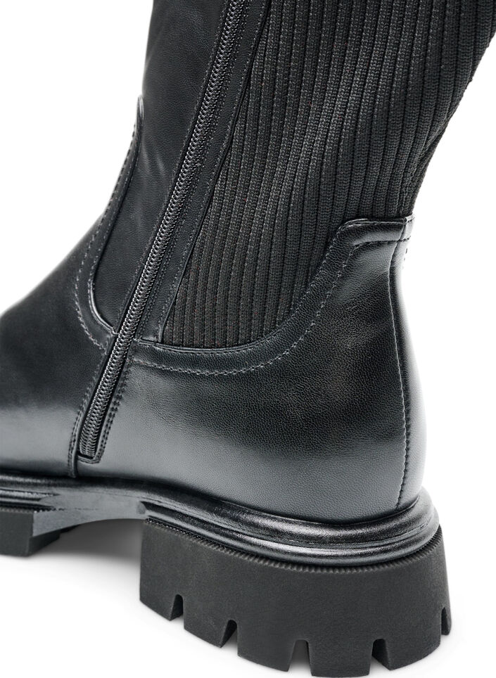 Langschaftstiefel mit Ripp-Eins&auml;tzen, Schwarz, Packshot image number 5