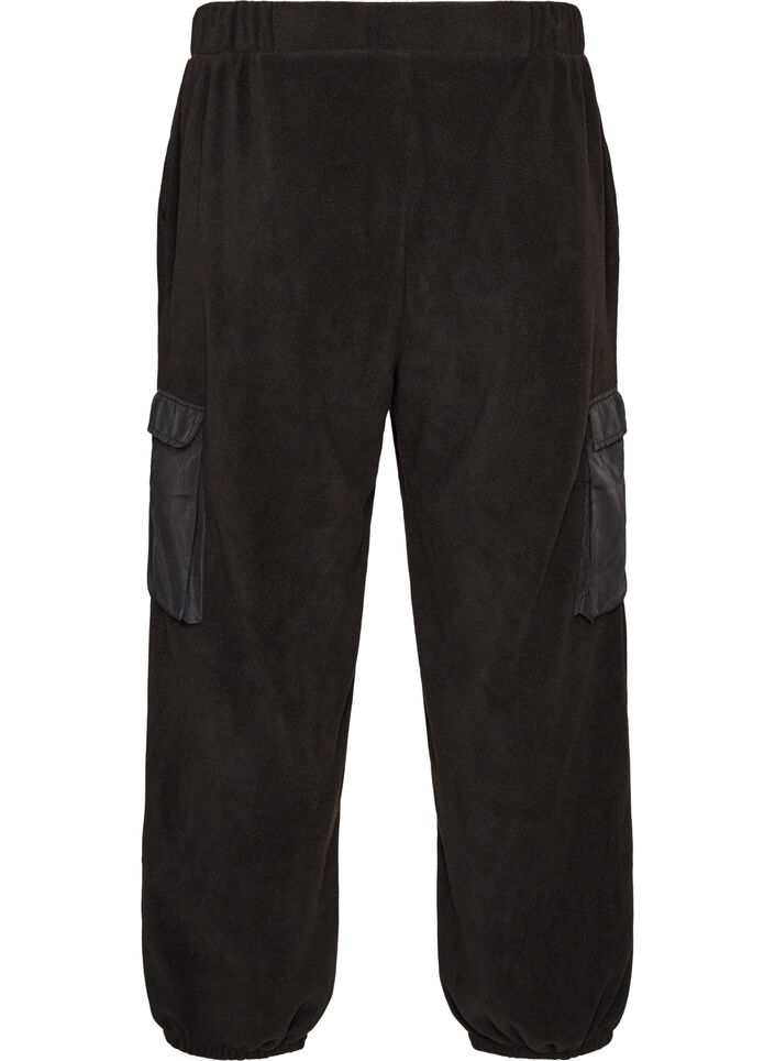 Jogginghose aus Fleece mit Cargotaschen, Schwarz, Packshot image number 1