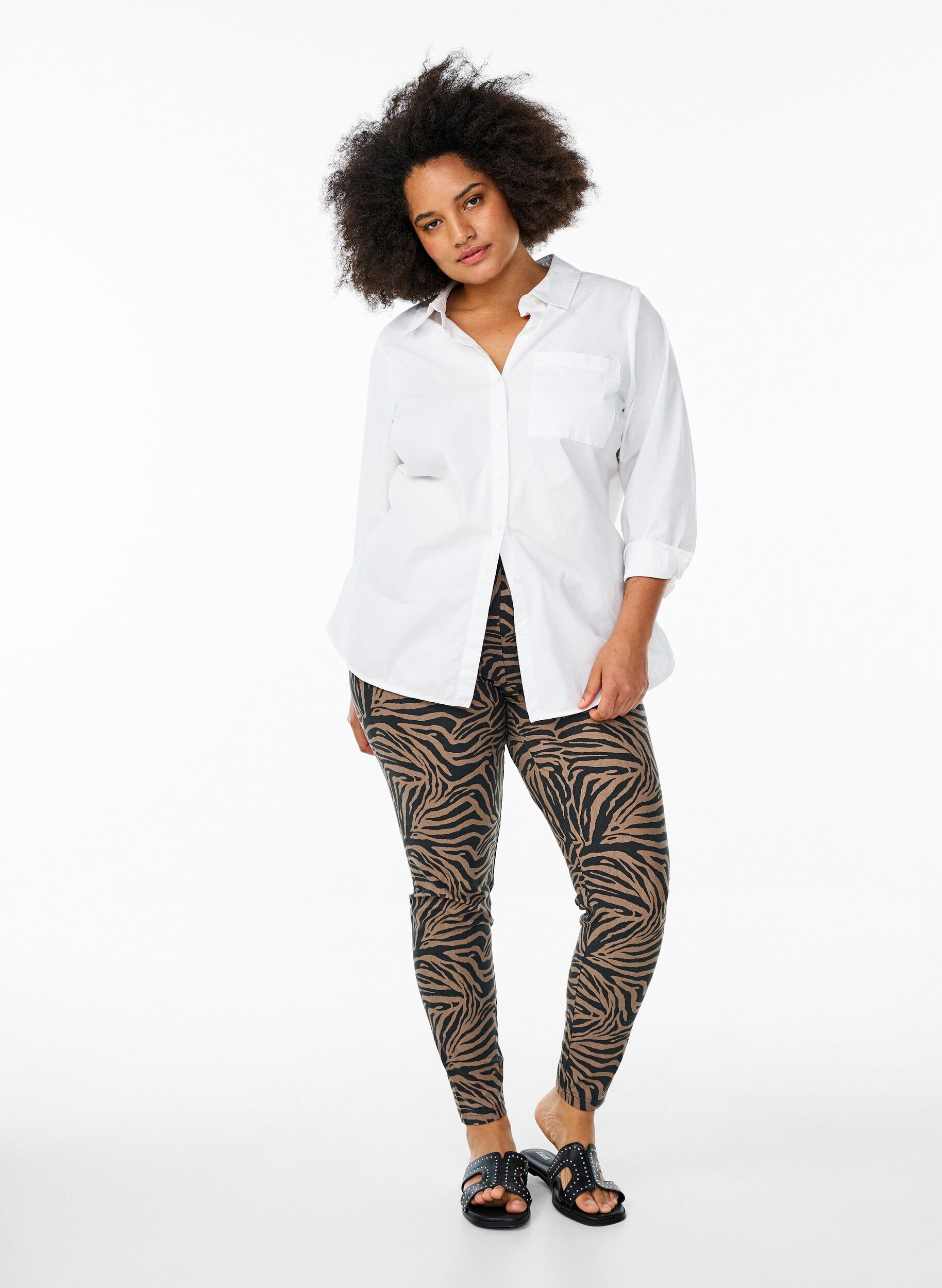 ZizziLeggings aus Viskose mit Zebraprint, Braun, Model image number 1