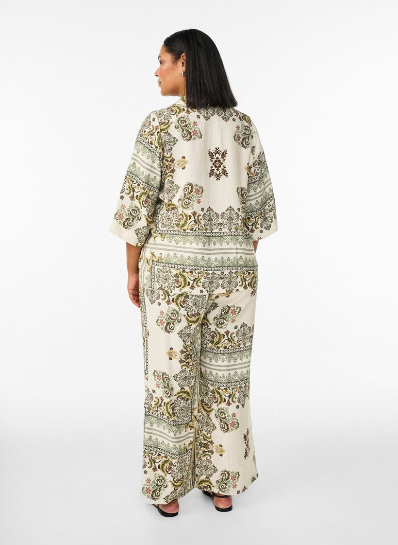 Gemusterte Hose mit weitem Bein, Gr&uuml;n, Model image number 2