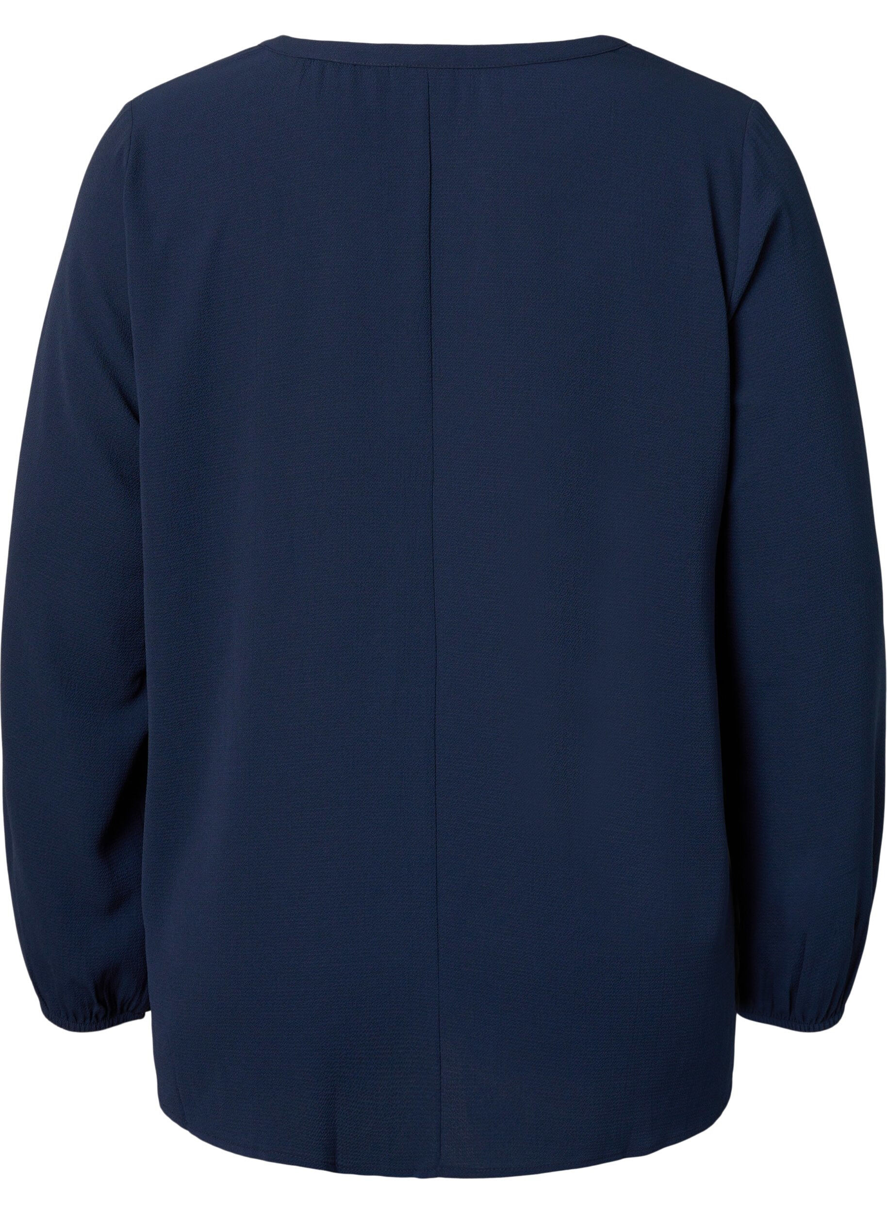 ZizziUnifarbene Bluse mit V-Ausschnitt, Navy Blazer, Packshot image number 1