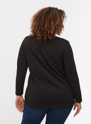 Langarm Bluse aus Baumwolle mit Mesh, Black, Model image number 1