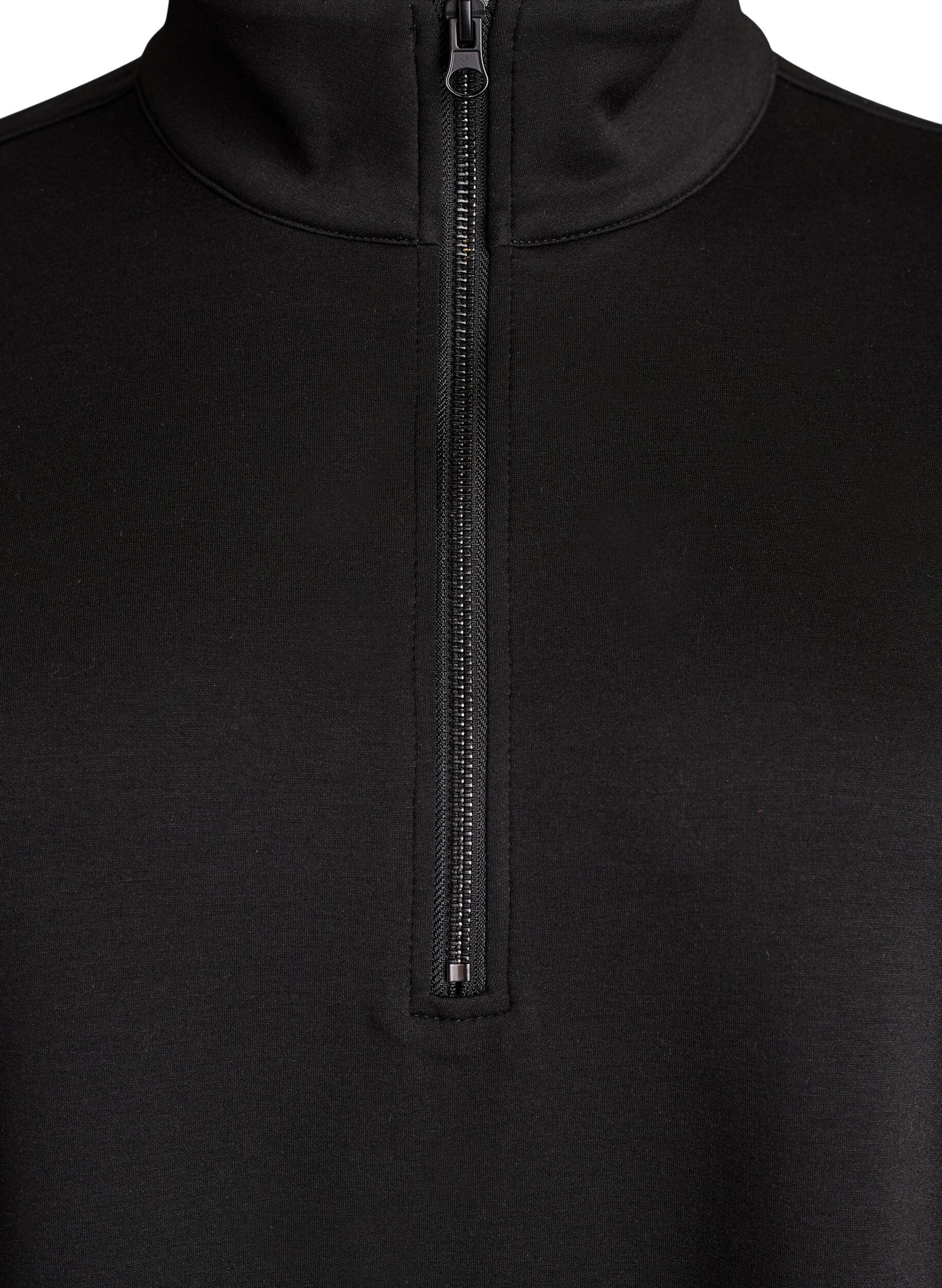 ZizziKurzes Sweatshirtkleid mit hohem Kragen und Rei&szlig;verschluss, Schwarz, Packshot image number 2