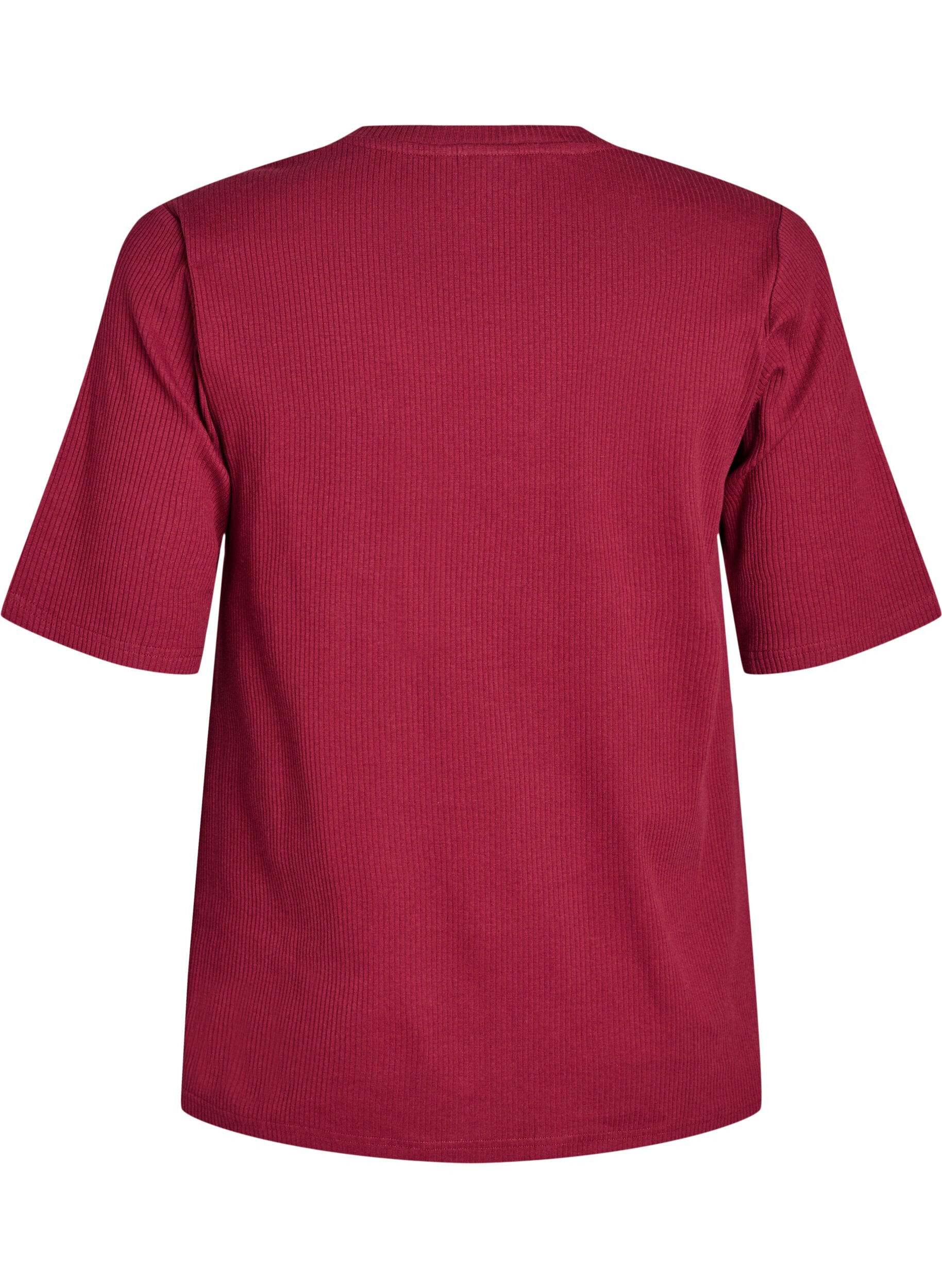 ZizziBluse aus geripptem Jersey mit kurzen &Auml;rmeln, Dunkles Bordeaux, Packshot image number 1