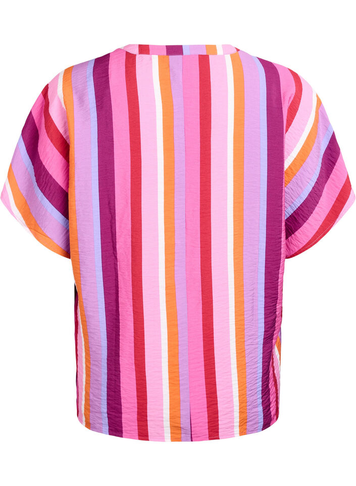 Gestreifte Viskose-Bluse mit kurzen Ärmeln, Pink, Packshot image number 1