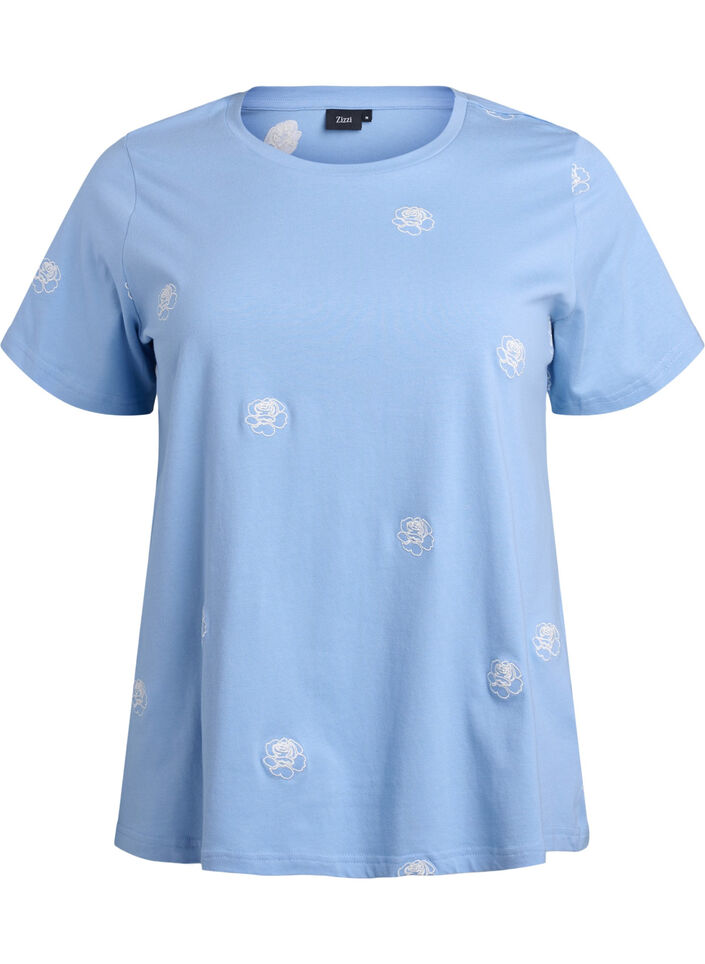 T-Shirt aus Bio-Baumwolle mit aufgestickten Motiven, Blau, Packshot image number 0