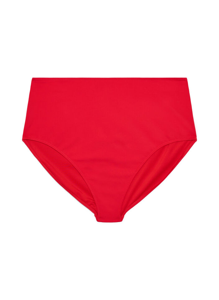 Einfarbige hoch taillierte Bikinihose, Rot, Packshot image number 0
