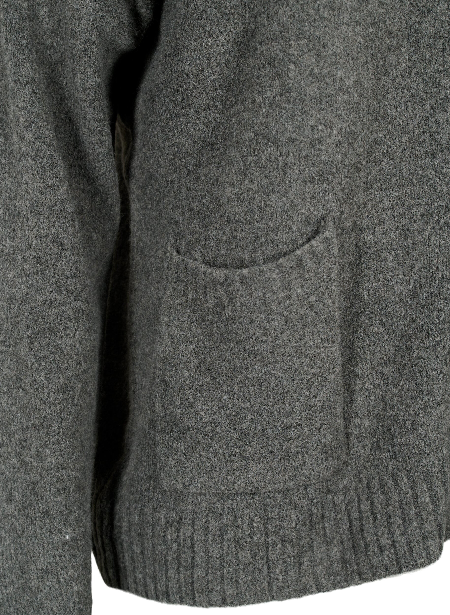 ZizziStrickjacke mit Rei&szlig;verschluss und Taschen, Dark Grey Melange, Packshot image number 3