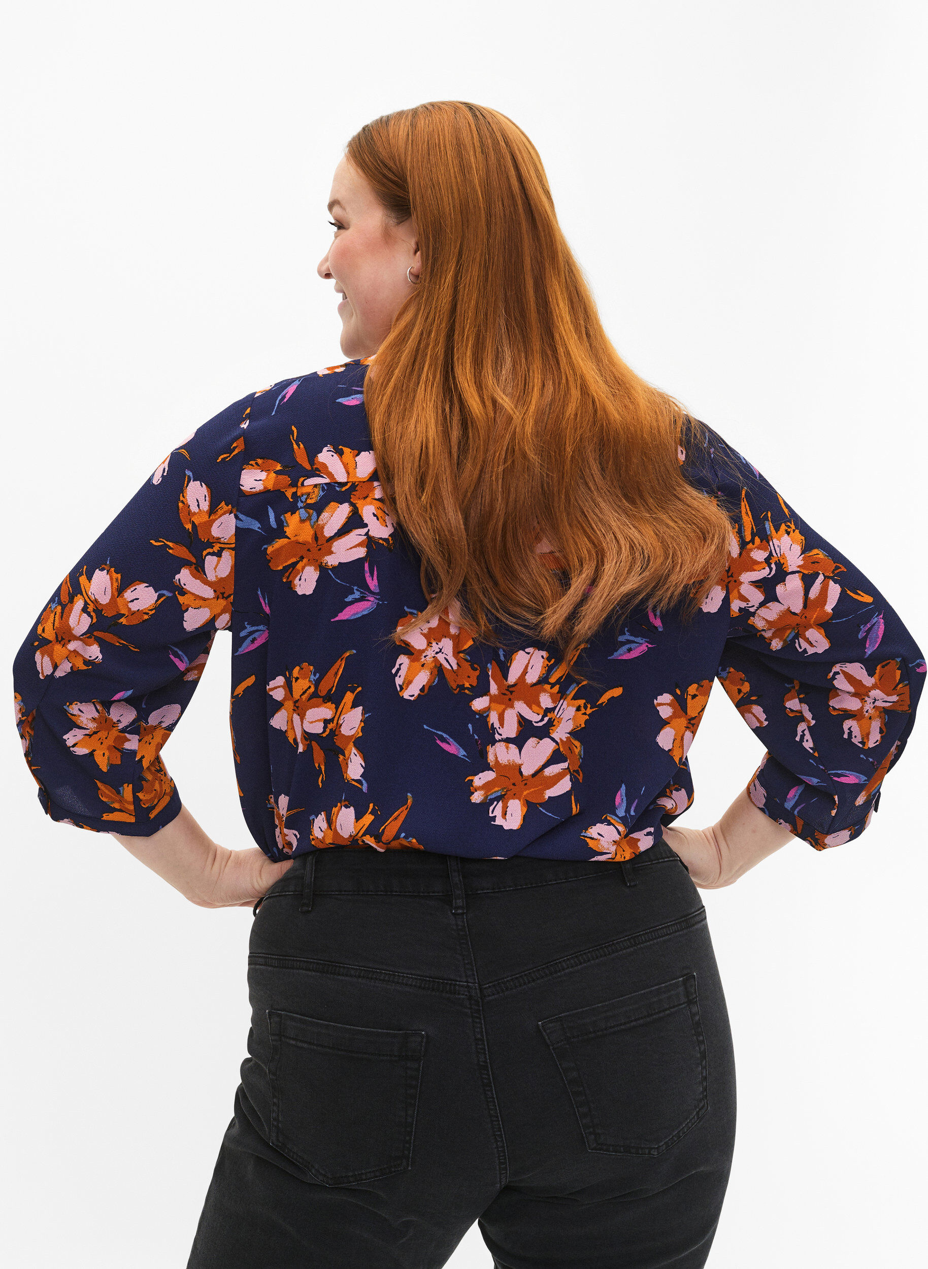 ZizziFlorale Bluse mit 3/4-&Auml;rmeln, Peacoat Flower AOP, Model image number 1
