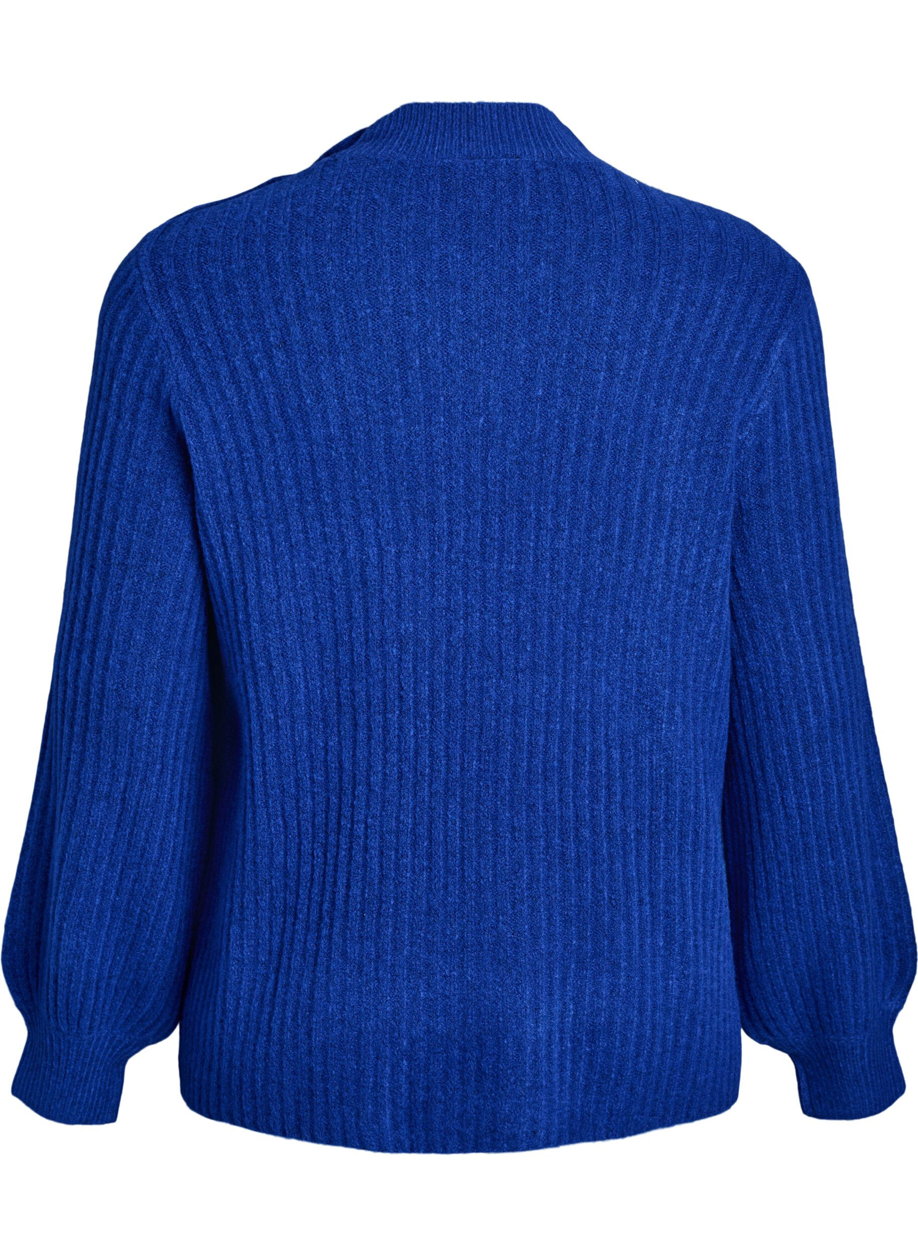 ZizziPullover aus Rippstrick mit Puff&auml;rmeln und Kn&ouml;pfen, Blau, Packshot image number 1