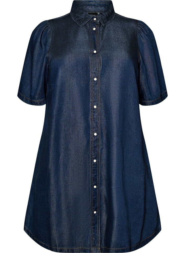 Jeanskleid aus Lyocell mit Kn&ouml;pfen und kurzen &Auml;rmeln, Blau, Packshot image number 0