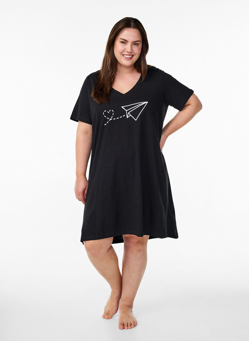 Organische Baumwoll-Nachthemd mit V-Ausschnitt, , Model image number 1